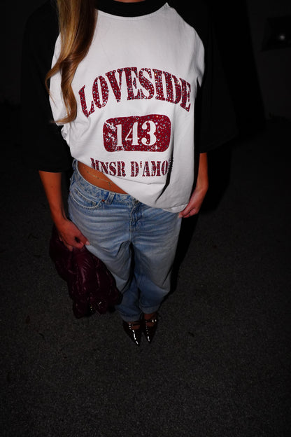 PRE-ORDER - LOVESIDE RHINESTONE TEE - WHITE/BLACK