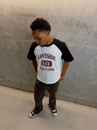 PRE-ORDER - LOVESIDE RHINESTONE TEE - WHITE/BLACK